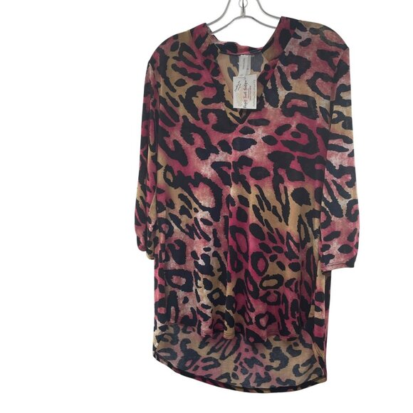 Honeyme Womens Animal Print Top 3/4 Sleeve Multicolor Size Small New - Picture 1 of 9
